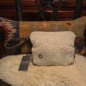 NWT Myra Leather, Cowhide, Textured Canvas Wristlet.